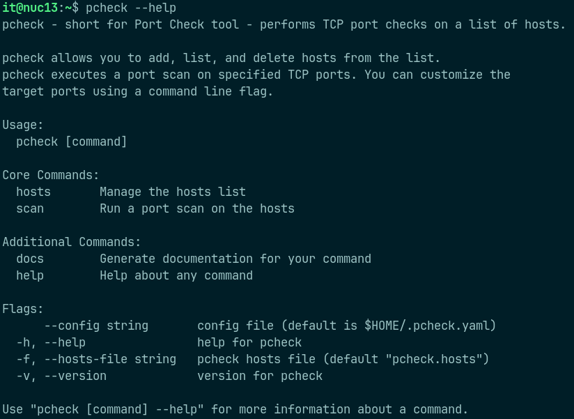 pcheck help command output